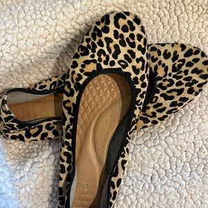 Hush puppy faux suede leopard print ballet flats.